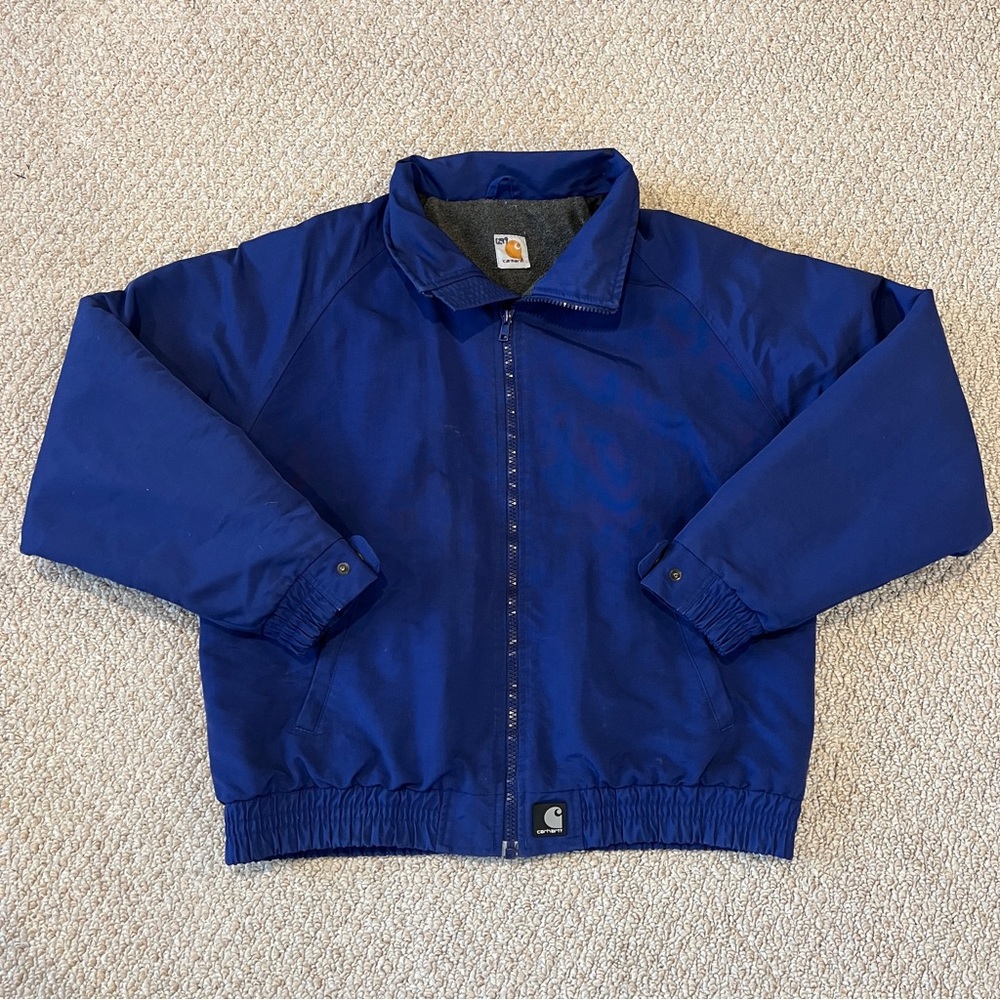Vintage Carhartt Jacket Men's Large Blue Nylon Full Zip Bomber Fleece Y2K Work